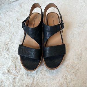 Johnston & Murphy Womens Heels Black Asymmetrical Strap Size 10 Platform Sandal